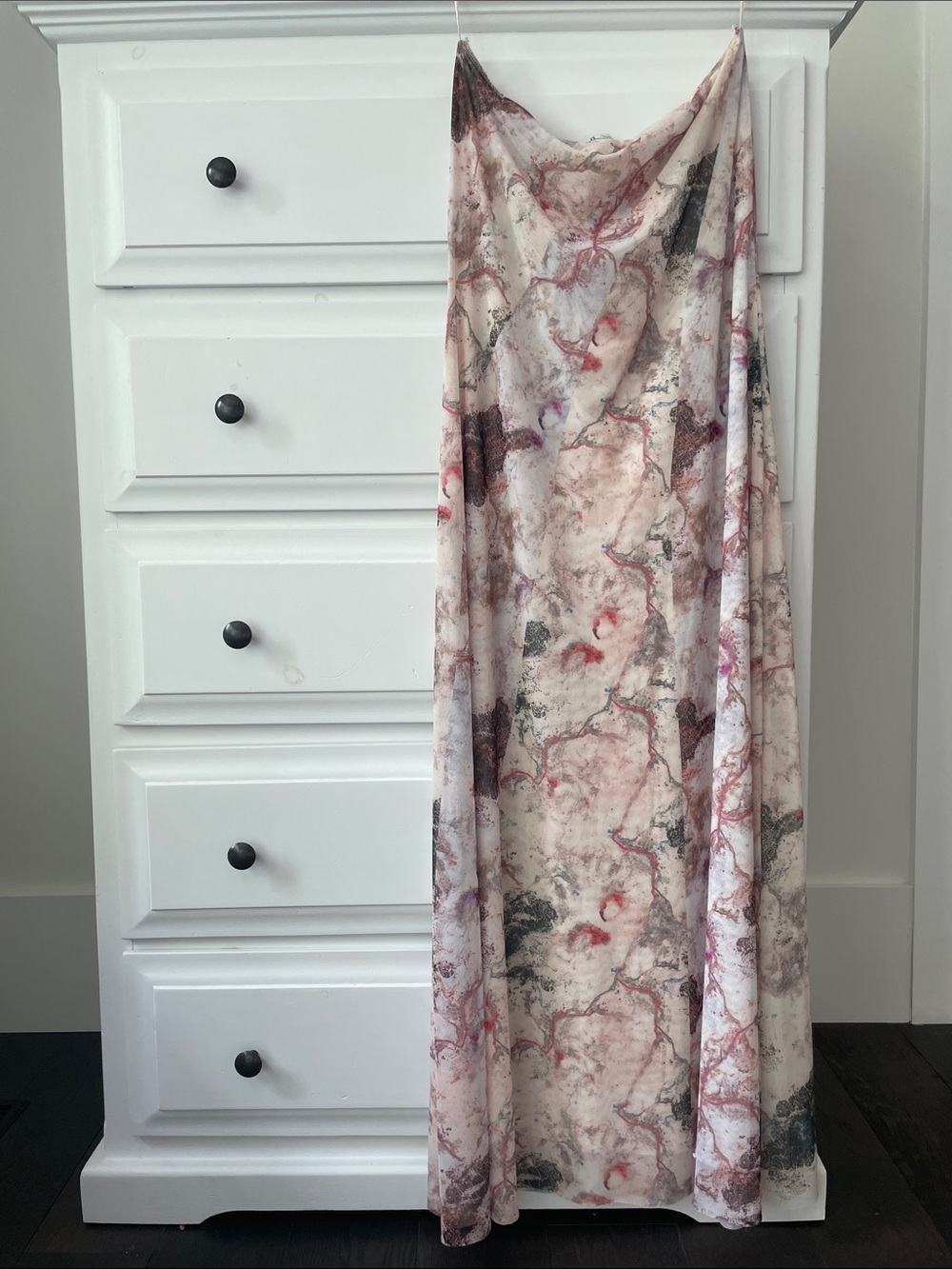 Zara Marble-Print Maxi Dress in Pink and Cream with Gray Accents
